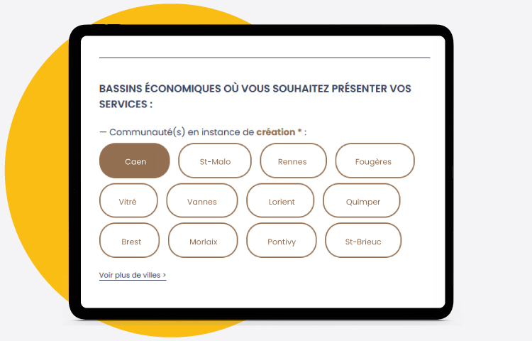 Choisissez les bassins économiques où vous souhaitez présenter vos services
